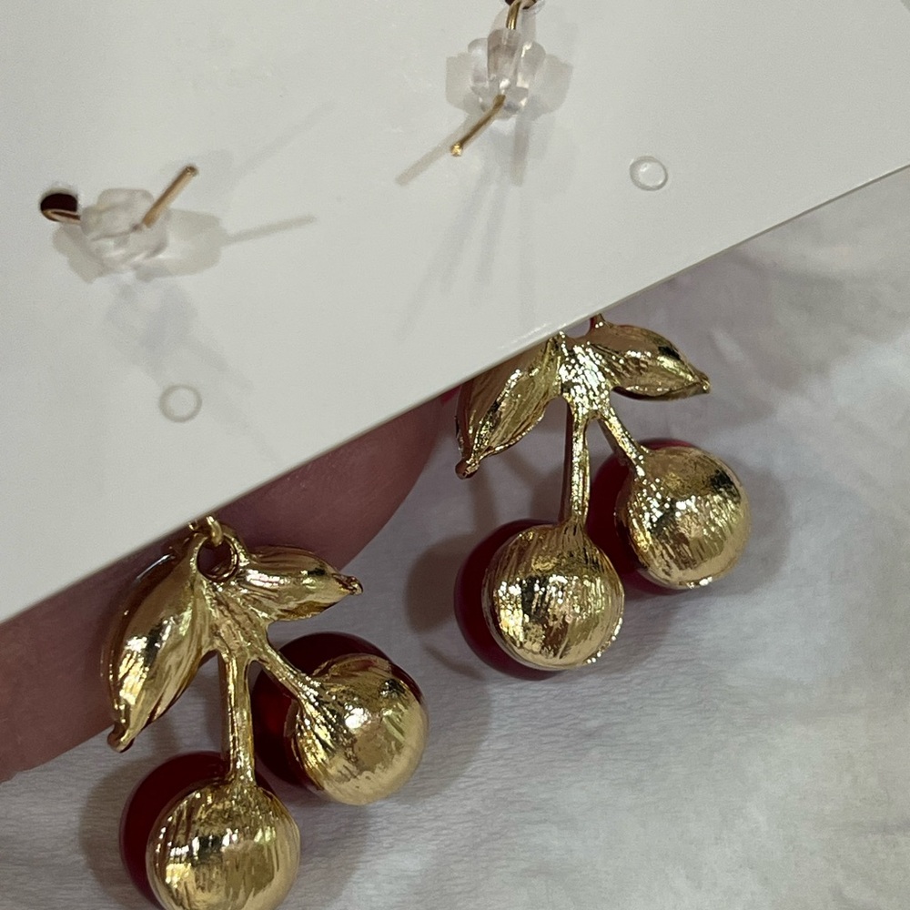 Cherry Red and Green Earrings - Picture 7 of 7